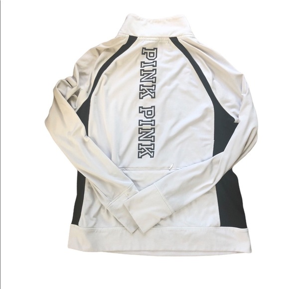 Pink VS Ultimate Gray Black Full Zip Jacket Logo Front Back Thumbholes Sz. L - Picture 1 of 5